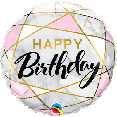 С днем рождения, мрамор и геометрия, фольгированный шар с гелием, круг 45 см