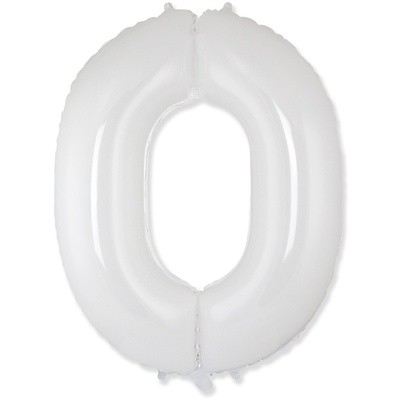 Цифра 0 белая, воздушный шар с гелием, 102 см