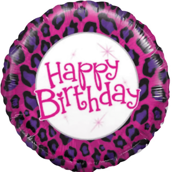 С днем рождения Леопардовые пятна, розовый, фольгированный шар с гелием, круг 45 см  