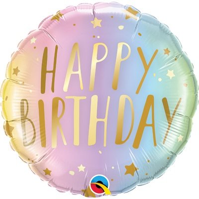С днем рождения, омбре пастель, фольгированный шар с гелием, круг 45 см