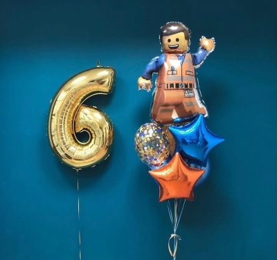 Шары на день рождения 6 лет для мальчика Лего, с цифрой