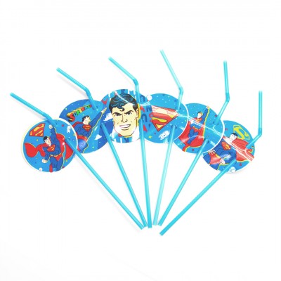 Трубочки для коктейлей Супермен, Синий, 6шт