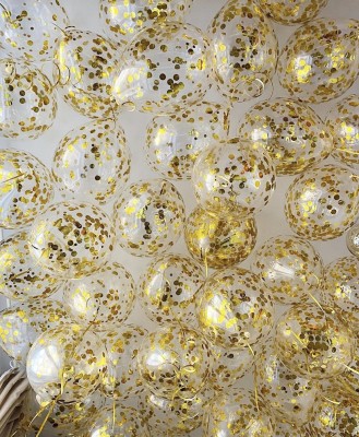 Шары латексные под потолок, прозрачные с золотым конфетти, 30см, с гелием