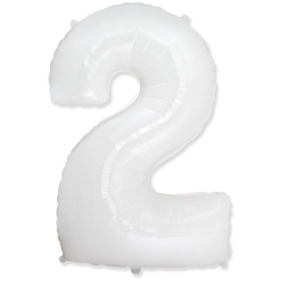Цифра 2 белая, воздушный шар с гелием, 102 см  