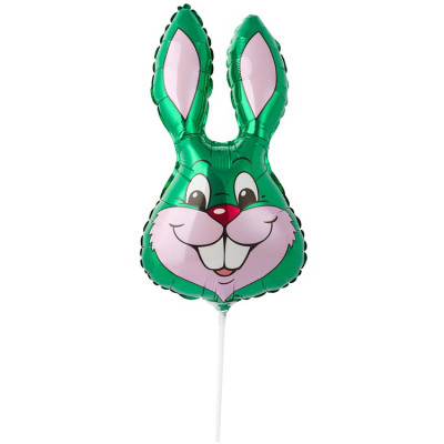 Шар на палочке Кролик зеленый, мини-фигура из фольги, с воздухом    