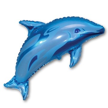 Шар фольгированный, фигура, Дельфин голубой, 95см, с гелием
