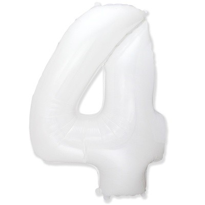 Цифра 4 белая, воздушный шар с гелием, 102 см 