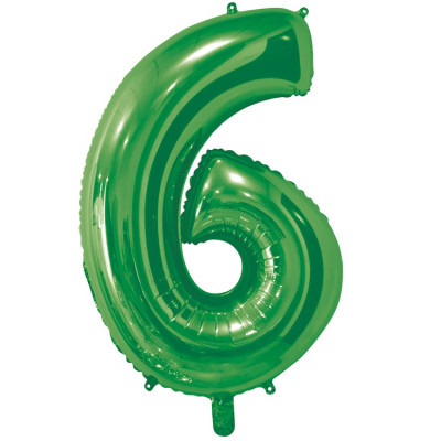 Шар цифра 6 из фольги, зеленый, 66 см  