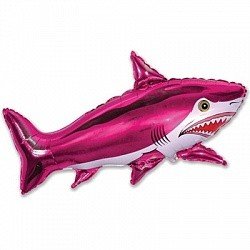 Акула,фольгированный шар с гелием, цвет ярко-розовый (фуксия), фигура.