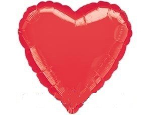 Сердце красное, шар из фольги с гелием, металлик  45 см