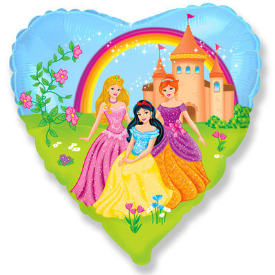 Принцессы на прогулке, фольгированный шар с гелием, сердце, 45 см