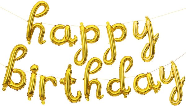 Набор шаров-букв  Надпись "Happy Birthday",цвет золотой курсив, размер букв 43 см, с воздухом, не летает