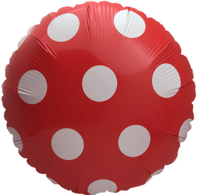 Круг белый с узором красные точки, фольгированный шар с гелием, круг 45 см 