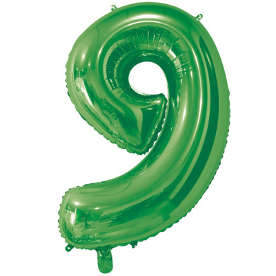 Шар цифра 9 из фольги, зеленый, 66 см 