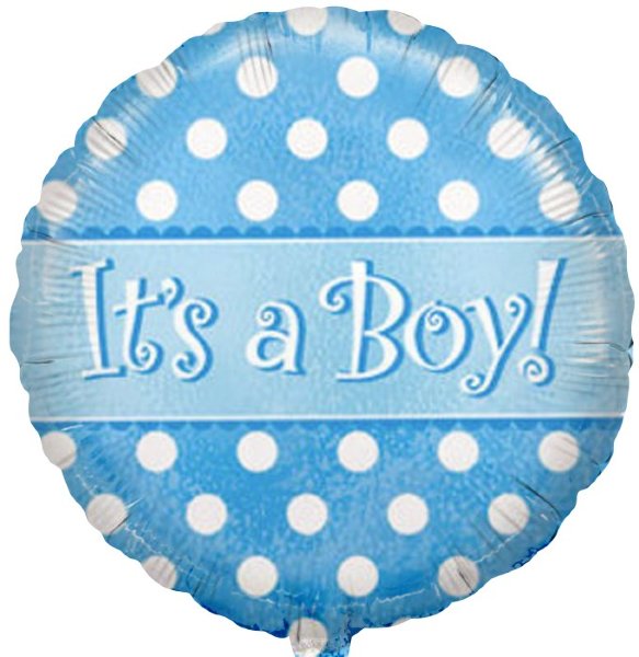 Круг С рождением мальчика (шар фольгированный, точки) 45 см