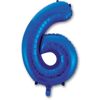 Фольгированный шар Цифра 6, синий, на грузе, 102 см 