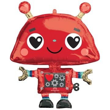 Шар фольгированный, Робот влюбленный сердца Red, 60х88см, с гелием
