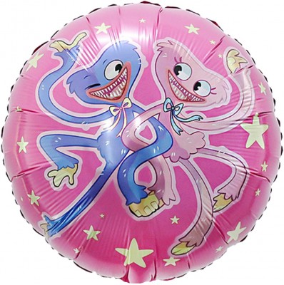 Фольгированный шар Зубастики, розовый, круг 45 см, с гелием