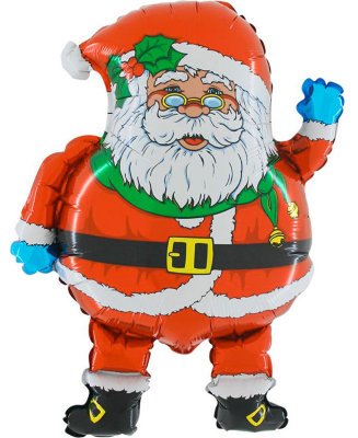 Шар фольгированный, Фигура, Дед Мороз в очках, Красный, 74 см, с гелием