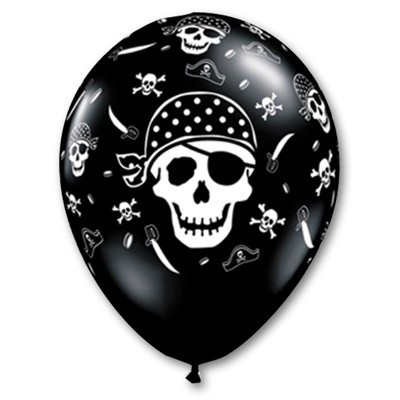 Пиратский череп, воздушные шары с гелием, черные, 35 см