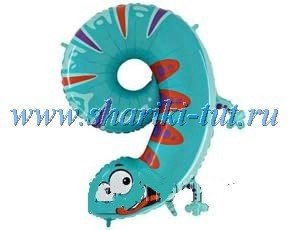 Шарик цифра 9 в форме Голубого хамелеона