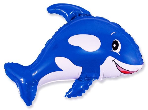 Веселый кит - касатка синий, фольгированный шар с гелием, фигура 89 см