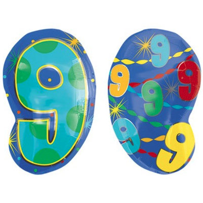 Цифра 9 мульти, фольгированный шар с гелием, фигура, цифра