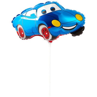 Шар на палочке Машина тачка голубая, мини-фигура из фольги, с воздухом