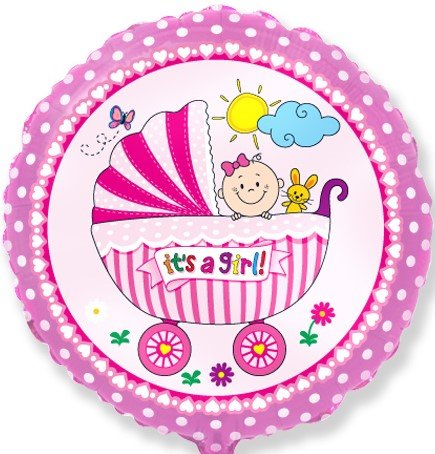 Детская коляска для девочки (фольгированный шар круг 45 см) 
