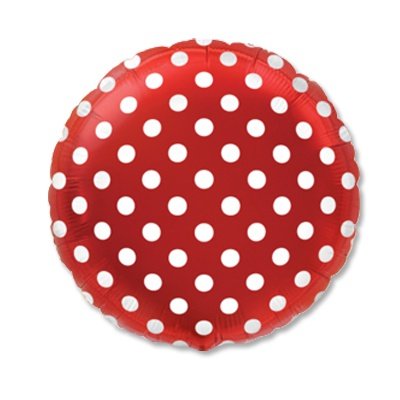 Белый горошек на красном, фольгированный шар с гелием, круг 45 см