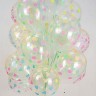 Латексные шары с гелием, разноцветные точки, прозрачные (кристалл), флуоресцентные 30 см 