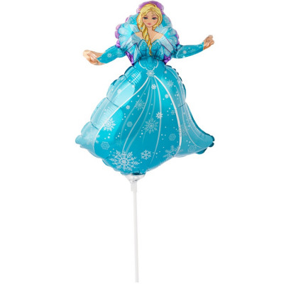 Шар на палочке Ледяная принцесса голубая, мини-фигура из фольги, с воздухом 