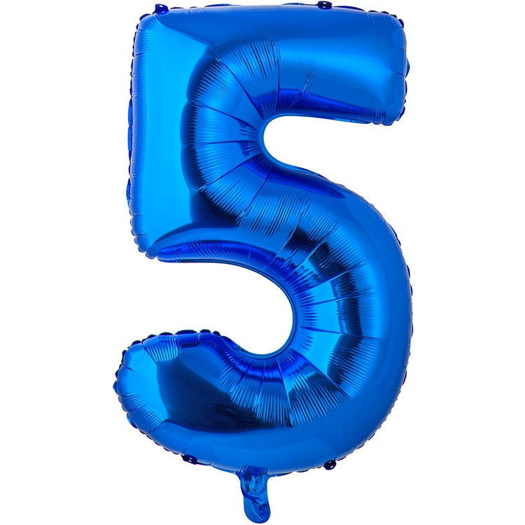 Шар цифра 5 из фольги  с гелием, синий 66 см (маленький)