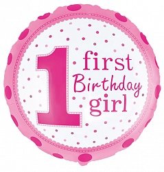 1 день рождения девочки (фольгированный круг, точки, 45 см) 