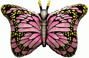 Бабочка монарх розовая, фольгированный шар с гелием, фигура 97 см 