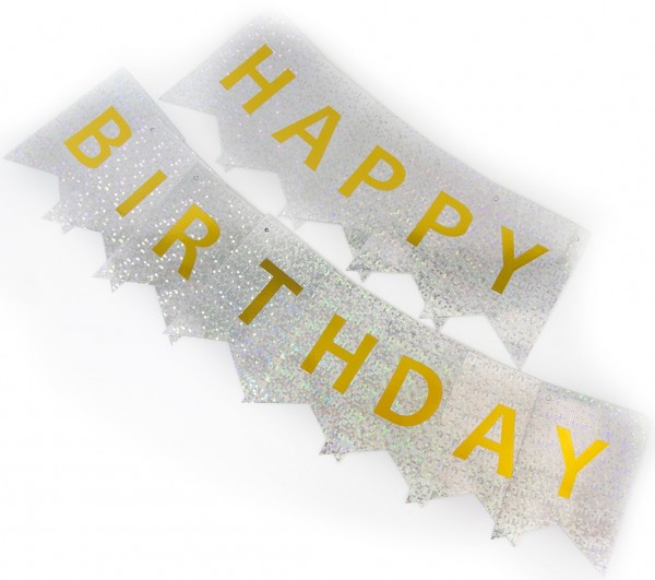 Гирлянда-флажки Happy birthday, серебряные с золотыми буквами, 16х160 см