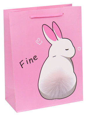 Пакет подарочный Пушистый кролик, розовый, 32*26*10 см, 1 шт