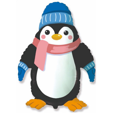 Воздушный фольгированный шар Пингвин в шапке, фигура, с гелием