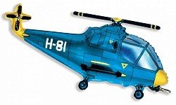 Вертолет синий, фольгированный шар, фигура с гелием