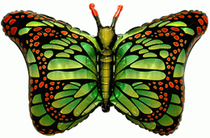 Бабочка монарх зеленая, фольгированный шар с гелием, фигура 97 см 