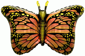 Бабочка монарх оранжевая, фольгированный шар с гелием, фигура 97 см  