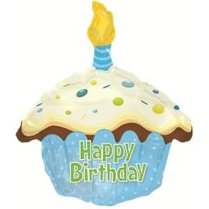 Торт Happy birthday, голубой и айвори, фольгированный шар с гелием, фигура 45 см
