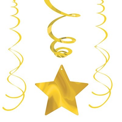 Спирали-подвески Звезды золотые, 40-60 см, 30 шт