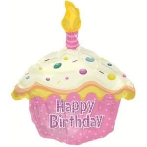 Торт Happy birthday, розовый и айвори, фольгированный шар с гелием, фигура 45 см 