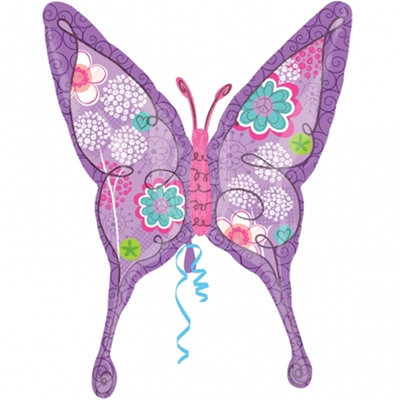 Бабочка лиловая, фольгированный шар с гелием, фигура 54х64 см
