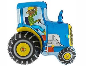Трактор светло-синий, фольгированный шар с гелием, фигура