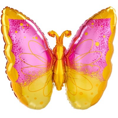Бабочка розовая с желтым, фольгированный шар с гелием, фигура