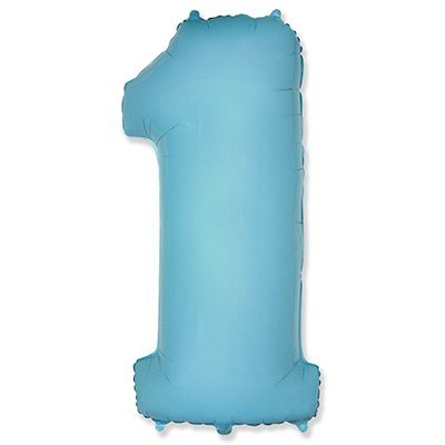Шар Цифра 1 светло-голубая, фольша, с гелием, 102 см  