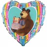 Фольгированный шар Маша и Медведь радуга, сердце, 45 см, с гелием