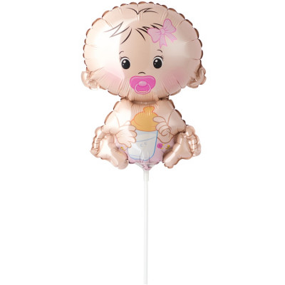Шар на палочке Малышка девочка, мини-фигура из фольги, с воздухом  